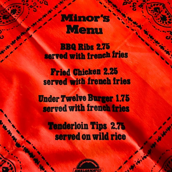 1970s Menu Print Bandana Cloth Napkin AMALGAMATED EATING & Drinking Restaurant - Picture 3 of 4